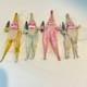 Chenille Santa Elf Composite/clay Face Ornaments Lot 4 Gold, Pink, Blue, White