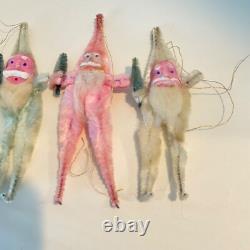 Chenille Santa Elf Composite/Clay Face Ornaments Lot 4 Gold, Pink, Blue, White