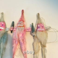Chenille Santa Elf Composite/Clay Face Ornaments Lot 4 Gold, Pink, Blue, White