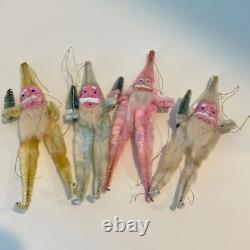 Chenille Santa Elf Composite/Clay Face Ornaments Lot 4 Gold, Pink, Blue, White