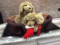 Christmas Animated Golden Retriever Puppies Dogs in Wicker Basket