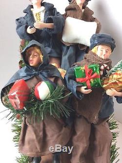 Christmas Carolers in Black Metal Sleigh Victorian Wood Christmas Decoration