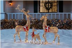 Christmas Deer Family Set 3-PC Lighted Outdoor Yard Decor Gold White LED Lights