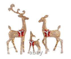 Christmas Deer Family Set 3-PC Lighted Outdoor Yard Decor Gold White LED Lights