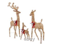 Christmas Deer Family Set 3-PC Lighted Outdoor Yard Decor Gold White LED Lights