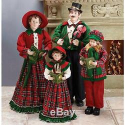 Christmas Family Carolers Figurine Victorian Dressed Festive Plaid Decor(4-Pack)