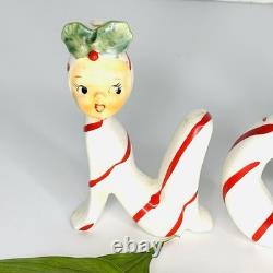 Christmas RARE & Scarce Pixie Candy Cane Candleholder NOEL Girls JAPAN Holt Vtg