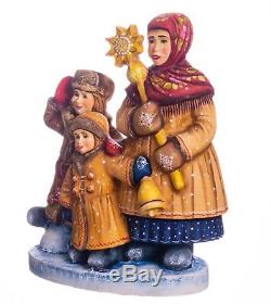 Christmas figurine children Russian style hand carved wood decor 8