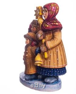 Christmas figurine children Russian style hand carved wood decor 8