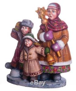 Christmas figurine children Russian style handmade carved wood decor 8