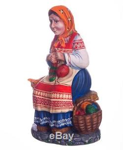 Christmas figurine grandmother Russian style handmade carved wood decor 8