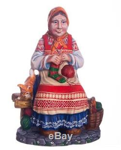 Christmas figurine grandmother Russian style handmade carved wood decor 8