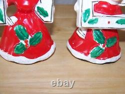 Christmas girls NOEL ceramic figurines red dress Brinnco holly Japan set of 4