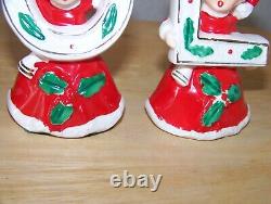 Christmas girls NOEL ceramic figurines red dress Brinnco holly Japan set of 4