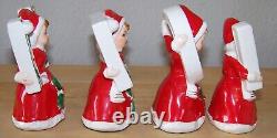 Christmas girls NOEL ceramic figurines red dress Brinnco holly Japan set of 4