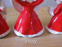 Christmas girls NOEL ceramic figurines red dress Brinnco holly Japan set of 4