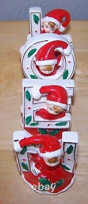 Christmas girls NOEL ceramic figurines red dress Brinnco holly Japan set of 4