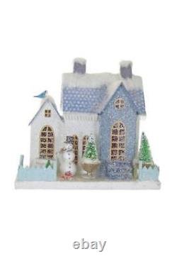 Cody Foster White and Blue Forest Cottage with Snowman Christmas Village House
