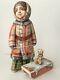 Collectible Wooden Girl With A Teddy Bear Sitting On A Sled Folk Winter Figurine