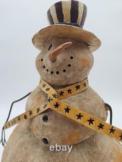 David Harden Folk Art Snowman Patriotic Stars Stripes Top Hat Metal Scarf HTF