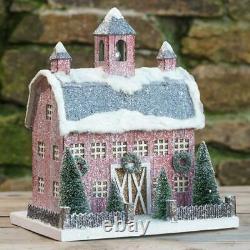 Dutch Red Farmhouse Barn 13 Tall with Trees and Light Christmas Village