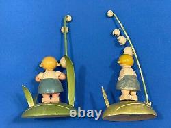 ERZGEBIRGE Wendt Kuhn Flower Children Cardholder Set Wood Germany Figurines 1920