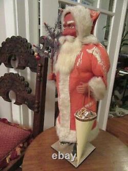 EXTRA-LARGE 22 Antique German Christmas Santa Candy Container Feather Tree Wow