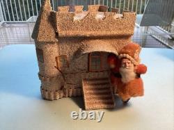 Early German Christmas SpunCottonComposition Santa &Sand Castle CandyContainer