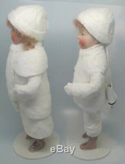 Elaine Roesle Snow Children St. Nicholas Collection 13.5 Boy & Girl with Skates
