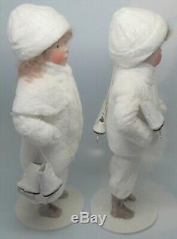 Elaine Roesle Snow Children St. Nicholas Collection 13.5 Boy & Girl with Skates