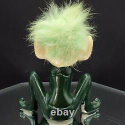 Elf Figurine Green Furry Hair Pointy Ears Japan 1960s Pixie Alien Imp Vintage