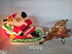 Empire Tabletop Santa Sleigh 2 Reindeer Blow Mold Christmas 1970 Nice Condition