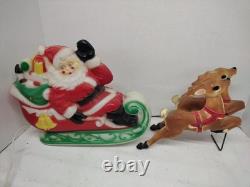 Empire Tabletop Santa Sleigh 2 Reindeer Blow Mold Christmas 1970 Nice Condition