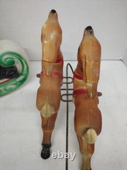Empire Tabletop Santa Sleigh 2 Reindeer Blow Mold Christmas 1970 Nice Condition