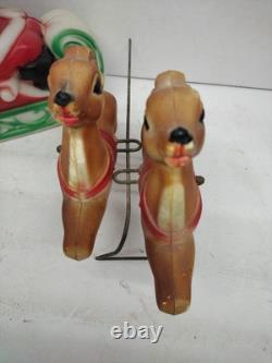 Empire Tabletop Santa Sleigh 2 Reindeer Blow Mold Christmas 1970 Nice Condition