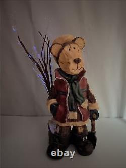 Enchanted Forest Fiber Optic Resin Wooden Bear Color Changing Christmas XM1597