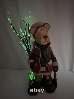 Enchanted Forest Fiber Optic Resin Wooden Bear Color Changing Christmas XM1597