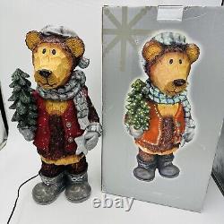 Enchanted Forest Fiber Optic Wooden Bear Color Changing Decor Winter 19 resin