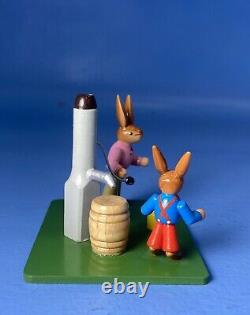 Erzgebirge Wood Carved Rabbits Father/Son Water Pump Lady Bug Mushrooms in Box