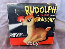 Extremely Rare Vintage 1939 Rudolph the Red-Nosed Reindeer Flashlight w Box