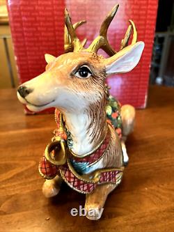 FITZ & FLOYD CLASSIC Holiday Pine Reclining REINDEER Christmas Candle Holder BOX