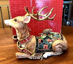 FITZ & FLOYD CLASSIC Holiday Pine Reclining REINDEER Christmas Candle Holder BOX