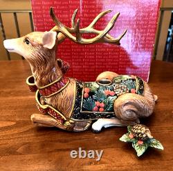 FITZ & FLOYD CLASSIC Holiday Pine Reclining REINDEER Christmas Candle Holder BOX