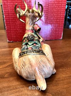 FITZ & FLOYD CLASSIC Holiday Pine Reclining REINDEER Christmas Candle Holder BOX