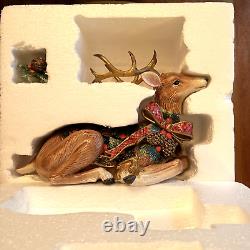 FITZ & FLOYD CLASSIC Holiday Pine Reclining REINDEER Christmas Candle Holder BOX