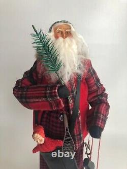 FOLK ART HANDMADE CHRISTMAS SANTA With FEATHER TREE PRIMITIVE BUFFALO PLAID 16