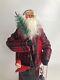 Folk Art Handmade Christmas Santa With Feather Tree Primitive Buffalo Plaid 16