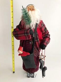 FOLK ART HANDMADE CHRISTMAS SANTA With FEATHER TREE PRIMITIVE BUFFALO PLAID 16