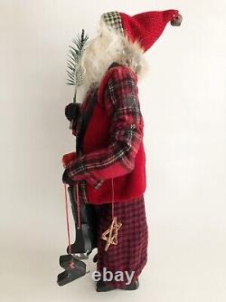 FOLK ART HANDMADE CHRISTMAS SANTA With FEATHER TREE PRIMITIVE BUFFALO PLAID 16