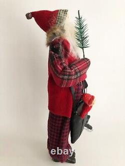 FOLK ART HANDMADE CHRISTMAS SANTA With FEATHER TREE PRIMITIVE BUFFALO PLAID 16